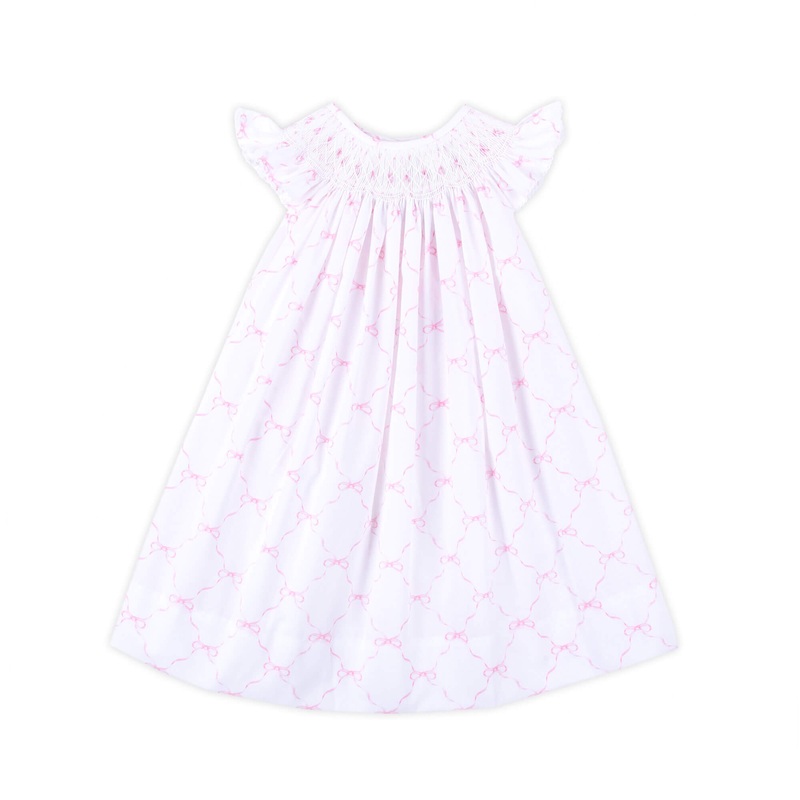 Little Pink Bow Smocked  Angel Sleeve Dress