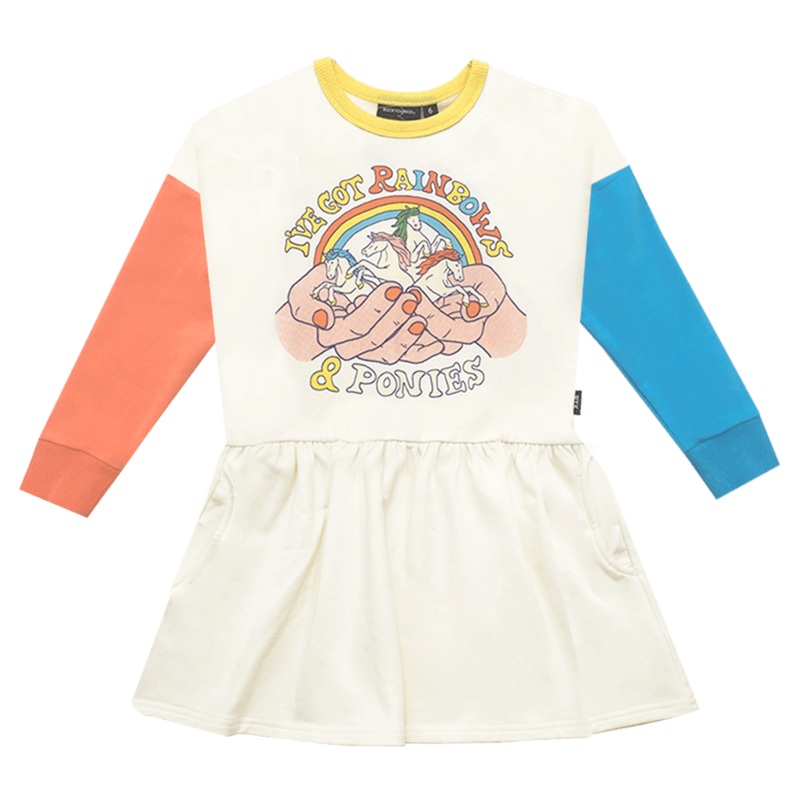 Rock Your Baby Rainbows and Ponies Drop Waist Dress in multi colour print