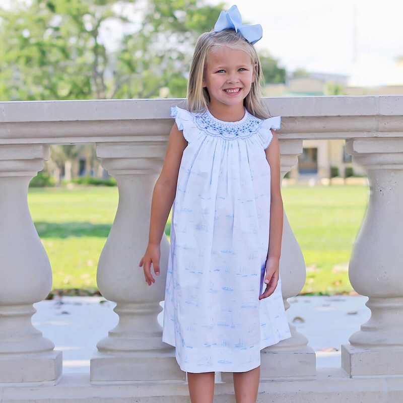 Sailboat Toile Smocked Dress