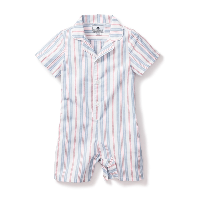 Babys Twill Summer Romper in Vintage French Stripes