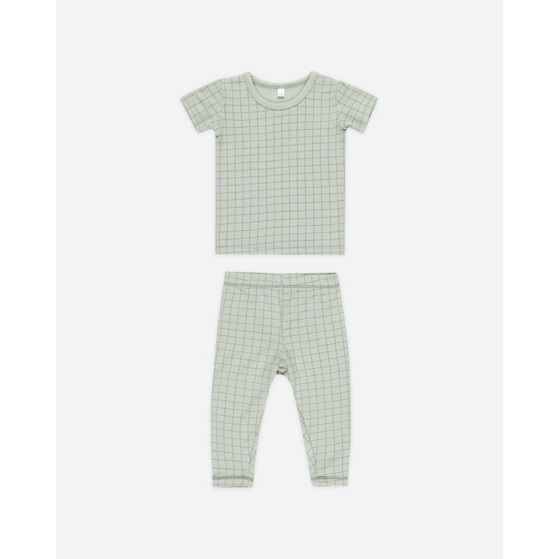 Bamboo Short Sleeve Pajama Set || Sage Grid