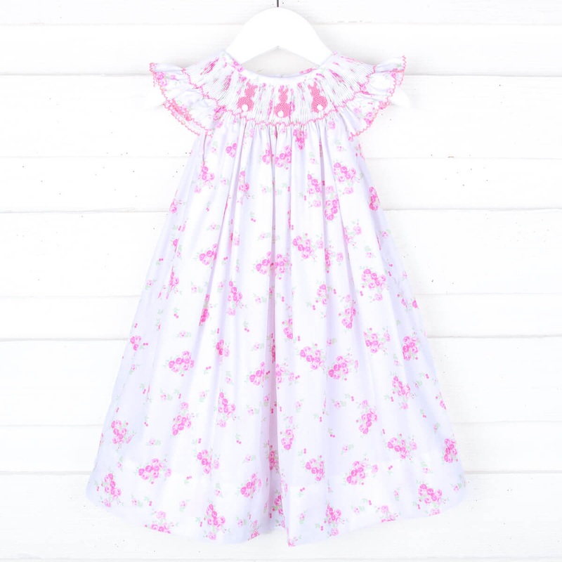 Easter Floral Bunny Smocked Dress