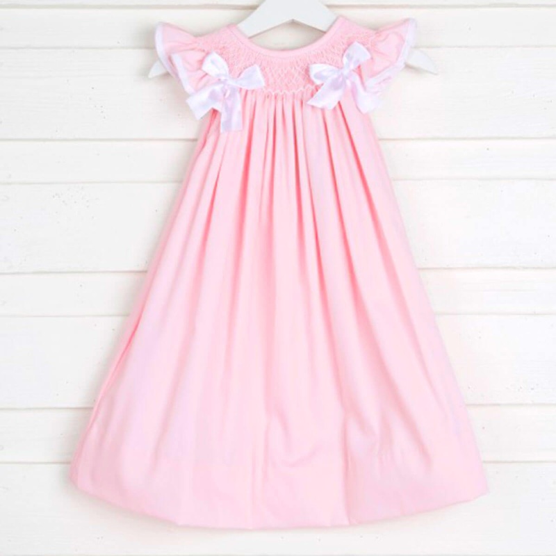 Pink Pique Rosette Smocked Ribbon Dress
