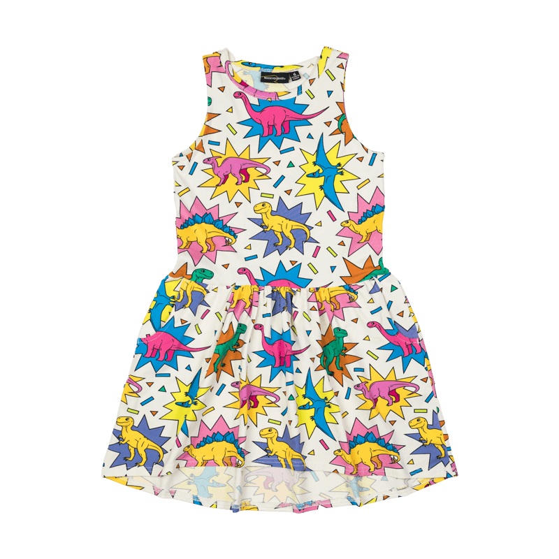 Rock Your Baby dino-mite sleeveless drop waist dress in multicolour