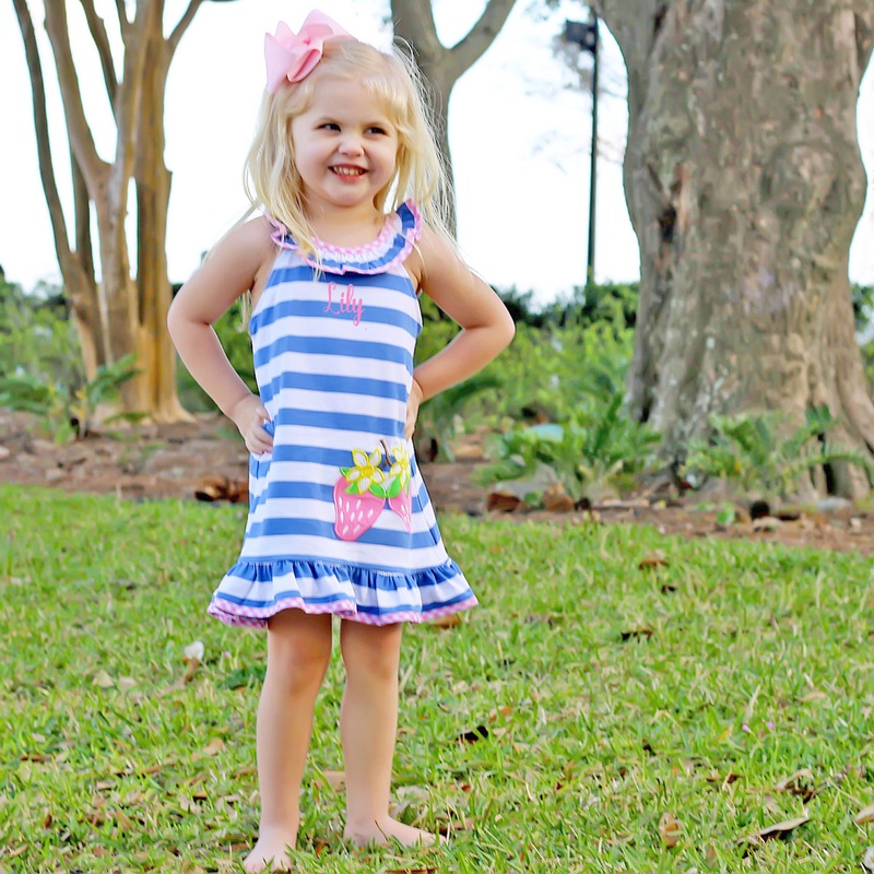 Blue Stripe Strawberry Ruffle Collar Dress