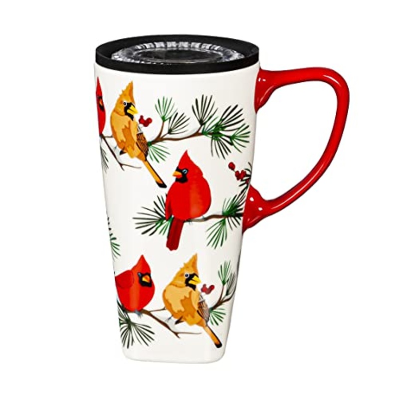 Ceramic Travel Cup Perching Cardinals 3CLC96138