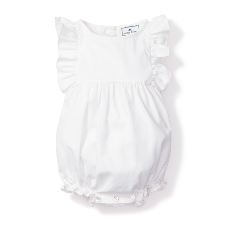 Childrens White Twill Ruffled Romper