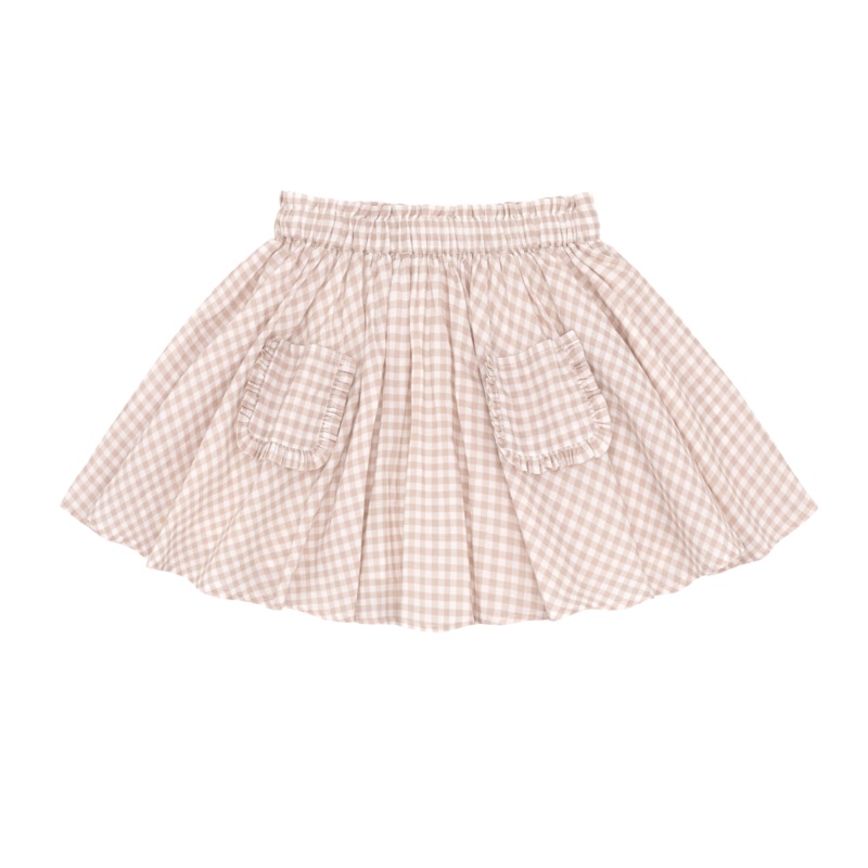 Girls Brown Gingham Skirt