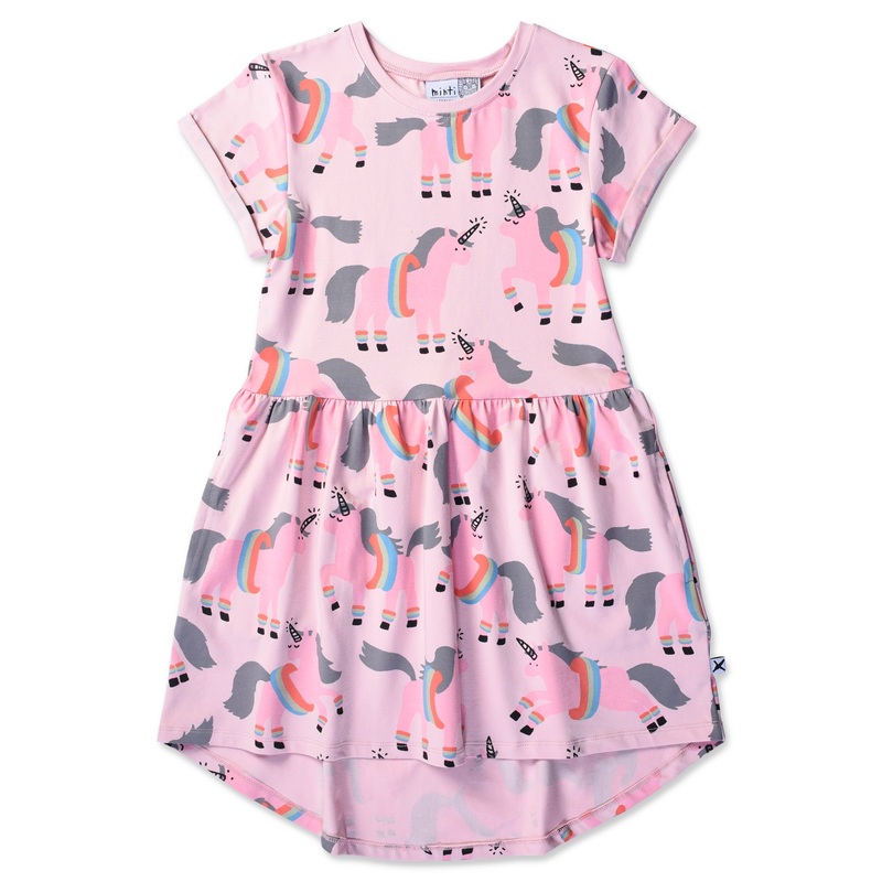 Minti Floating Unicorns Dress Muted  in muted pink