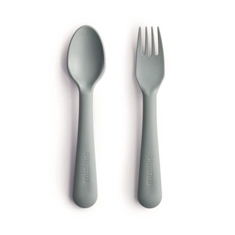 Mushie Dinnerware | Sage | Fork and Spoon Set