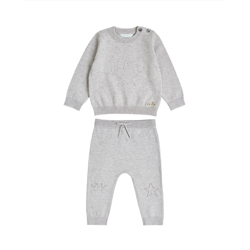 Pointelle Star Crawler Set in Grey