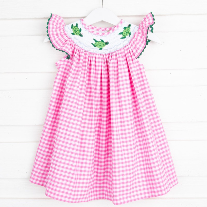 Sea Turtle Smocked Dress Pink Gingham