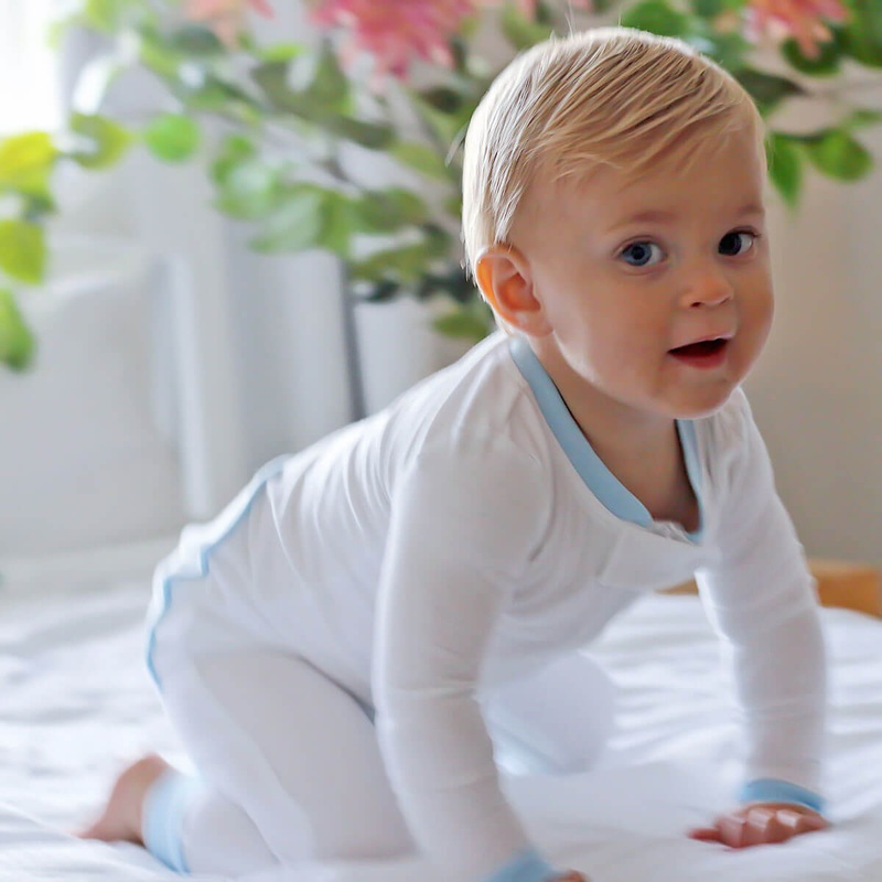 Solid White Light Blue Rib Zip Sleeper