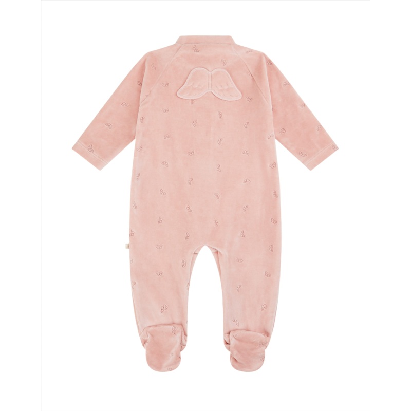 Velour Embroidered Angel Wing Sleepsuit in Pink