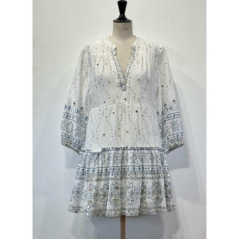 White and Blue Mirror Short Dress