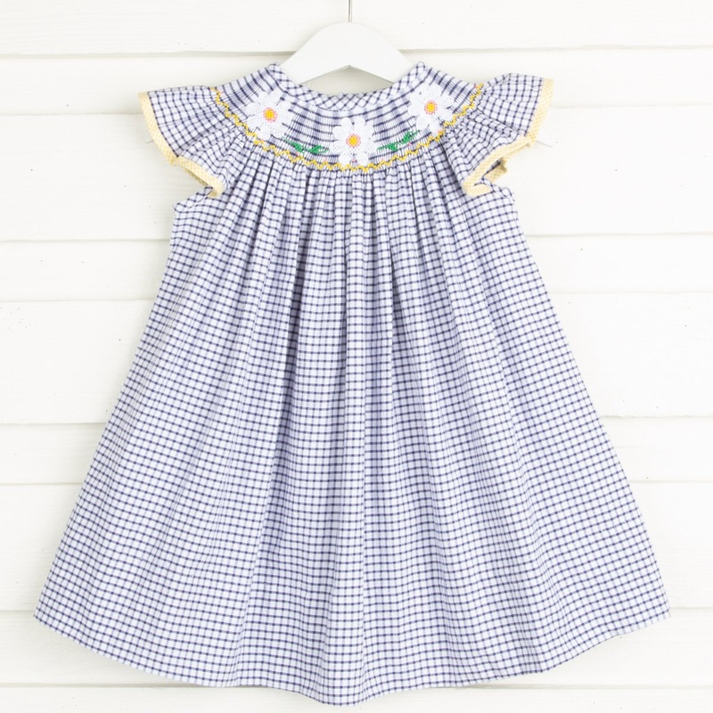 Daisy Smocked Dress Navy Windowpane Seersucker