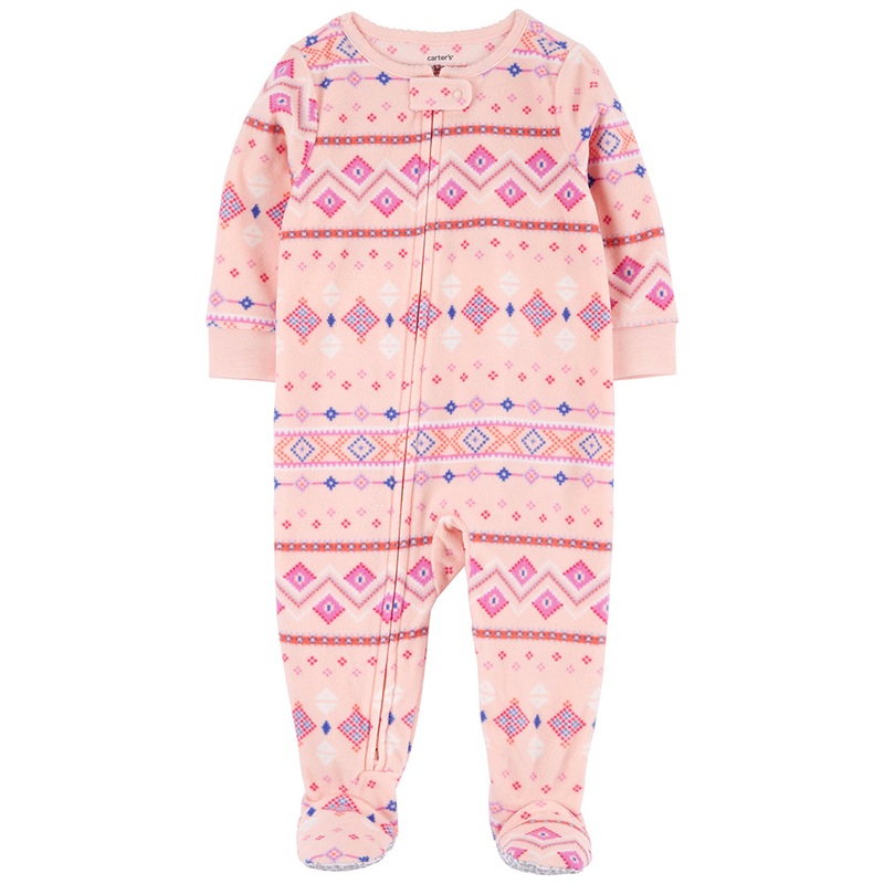 Girls' Pink Fair Isle Zip-Up Sleep & Play Pajamas 1Q072010