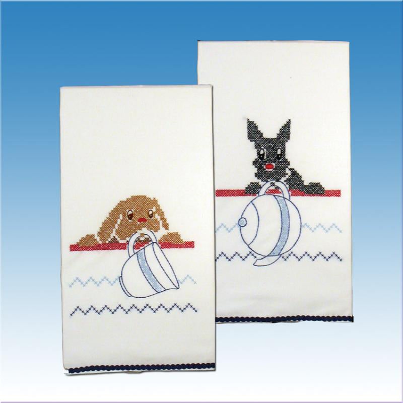 Kitchen Dogs Stamped Towels for Embroidery T264103 2-pack
