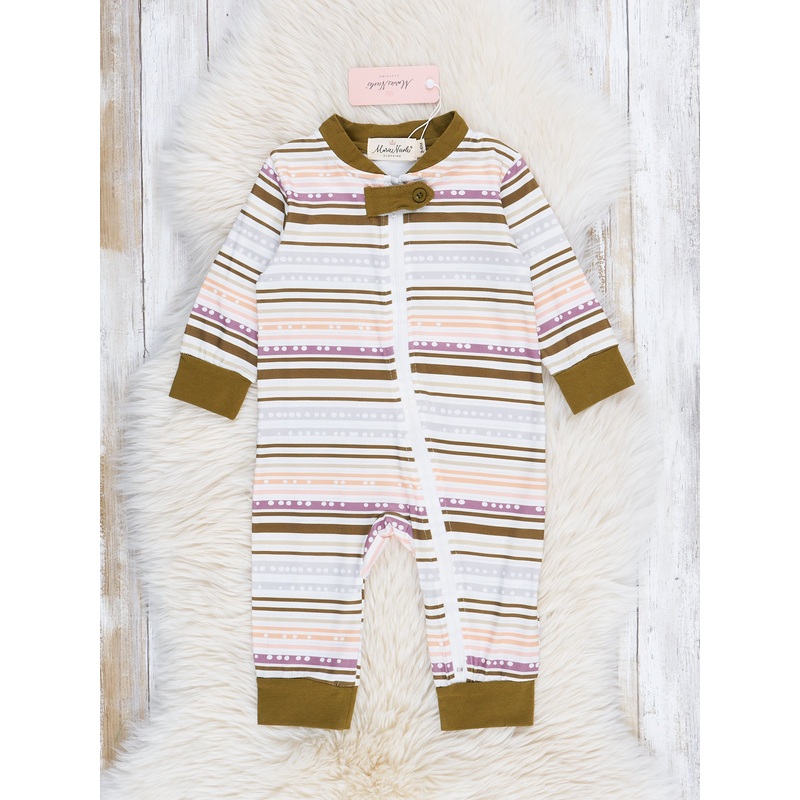 Olive Stripes Sleeper Romper
