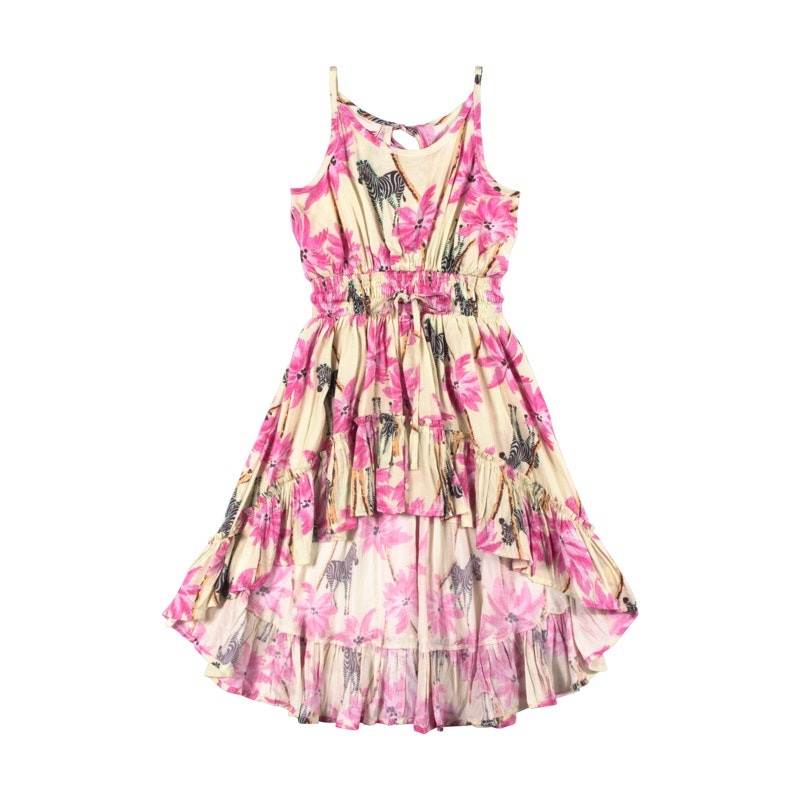 Paper Wings Shirred Hilo Dress Tropical Zebra in multi colour print