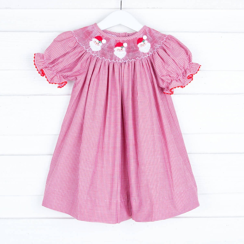 Smocked Santa Claus Red Gingham Dress