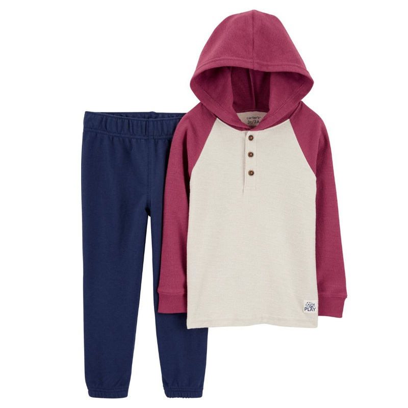 Baby Boy 2-Piece Hooded Henley Tee & Pull-On Pant Set S033610