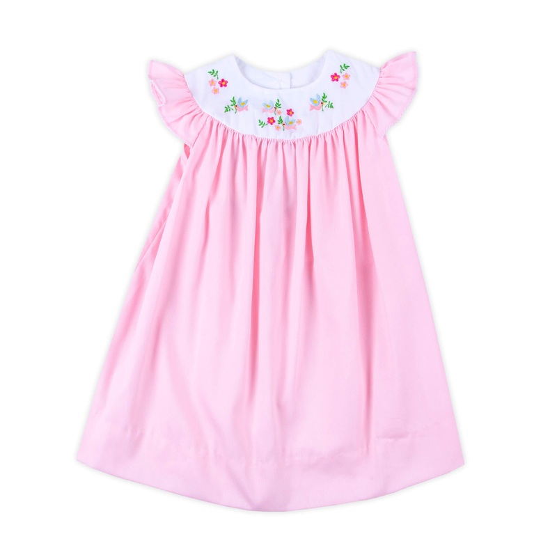 Embroidered Bird Pique Dress Pink