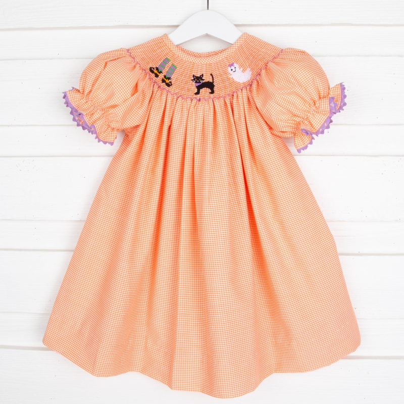 Halloween Smocked Bishop Orange Gingham