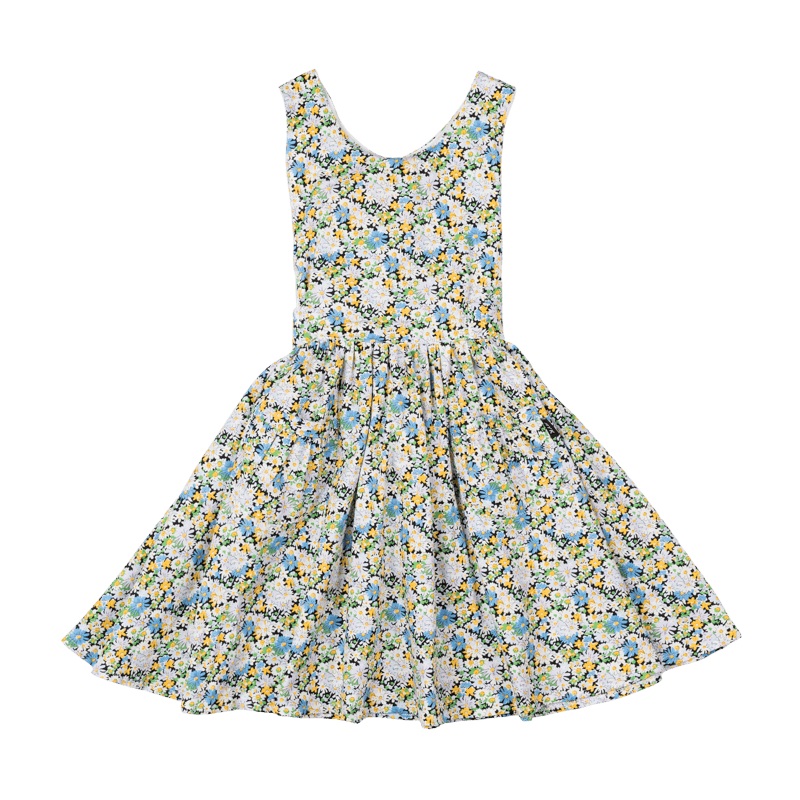 Rock Your Baby Black garden floral waisted dress in blue