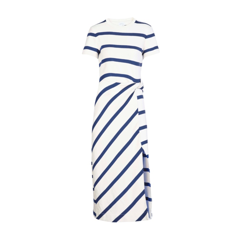 Short Sleeve Striped Cody Dress in White/Maritime Blue
