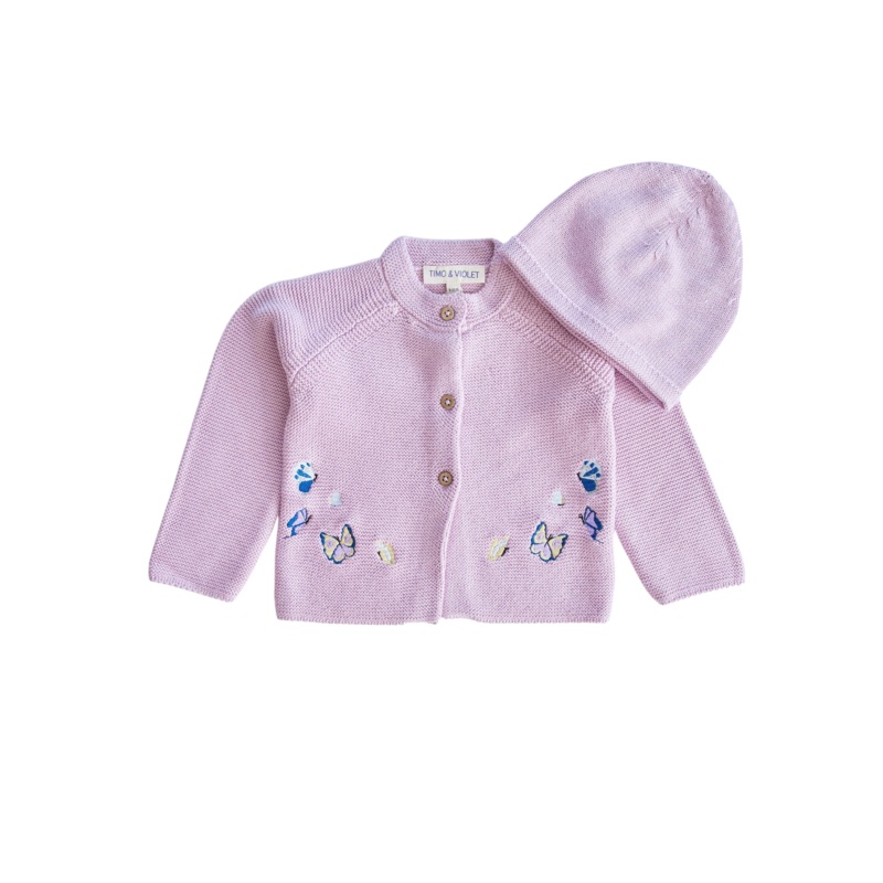 Butterfly Cardigan and Hat Set