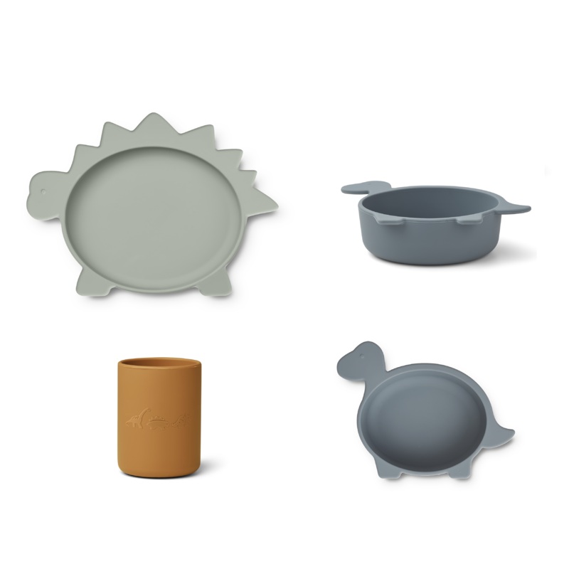 Liewood Cyrus Silicone Tableware Set - Junior - Dino Blue Mix