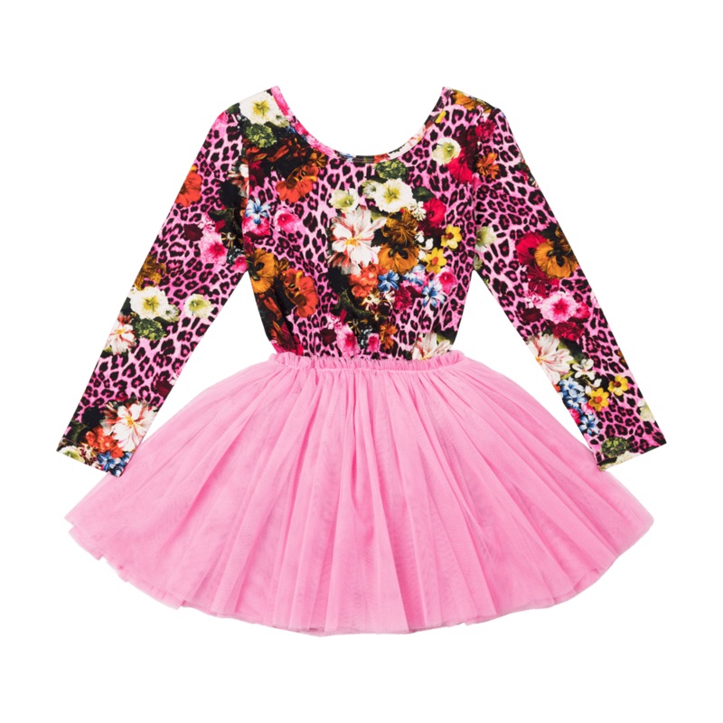 Rock your baby pink leopard floral LS circus dress in pink