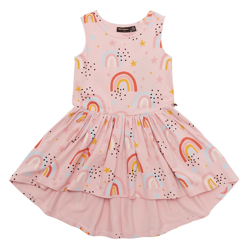 Rock Your Baby Sunshine and Rainbows drop waist dress in pink