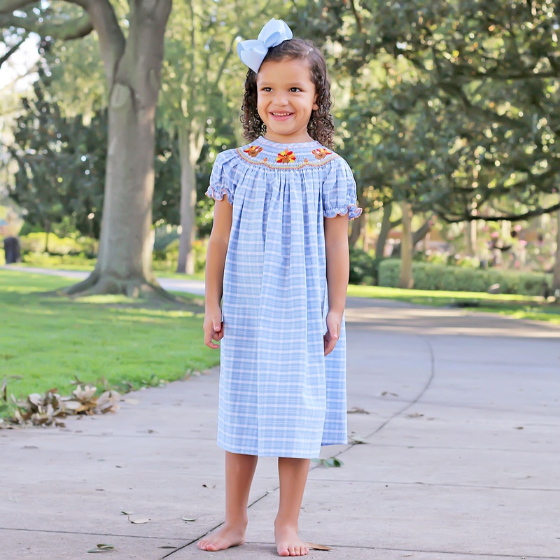 Turkey and Pumpkin Smocked Plaid Dress