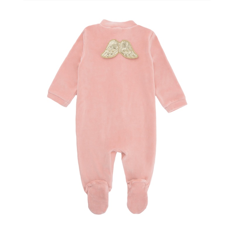 Velour Angel Wing Sleepsuit in Gold & Dusty Pink