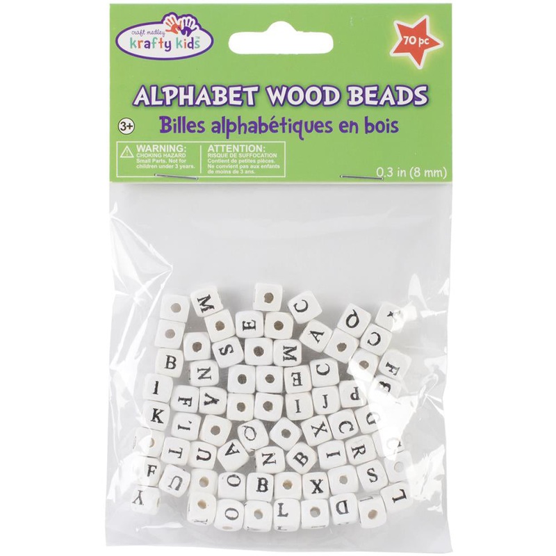 White Wooden Alphabet Beads BD301-C