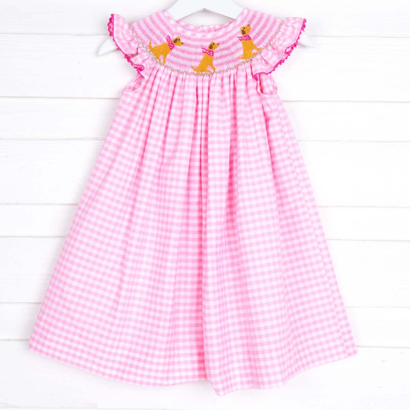 Yellow Lab Smocked Pink Gingham Dress