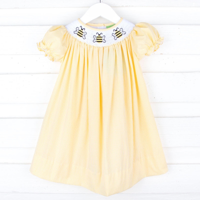 Bee Smocked Yellow Gingham Bishop Dress