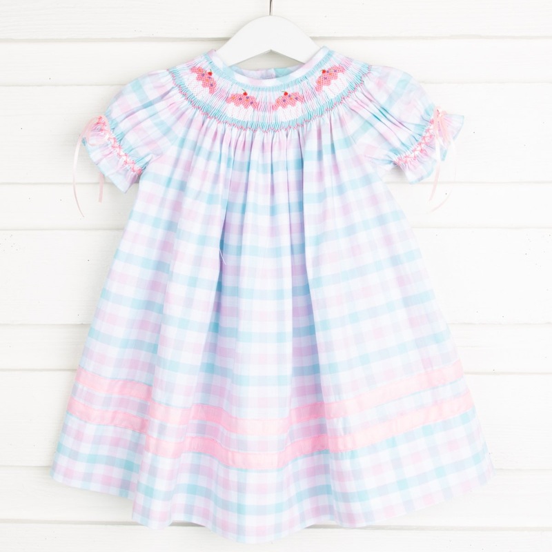 Cupcake Smocked Aqua and Pink Plaid Dress