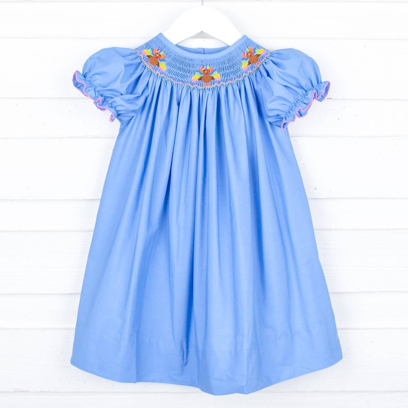 French Blue Smocked Turkey Dress