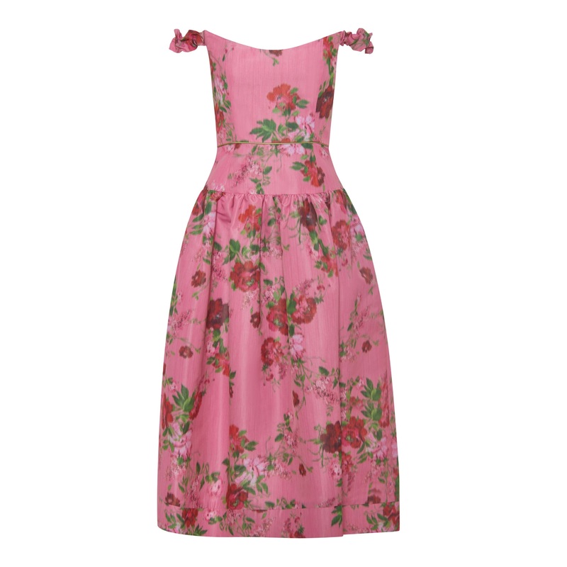 Giorgia Pink Floral Ikat Midi Dress