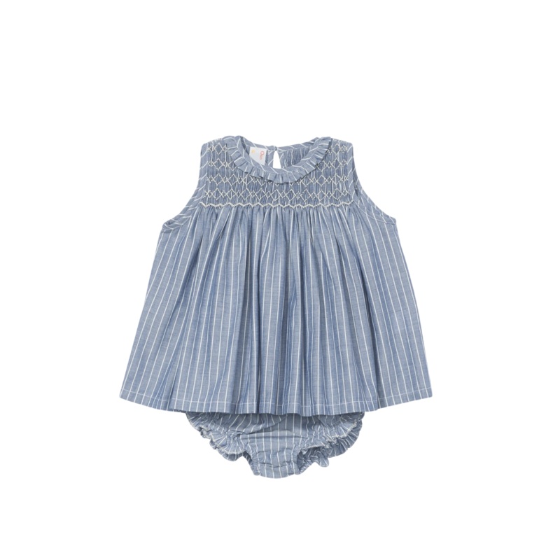 Nora Baby Dress in Chambray Stripe