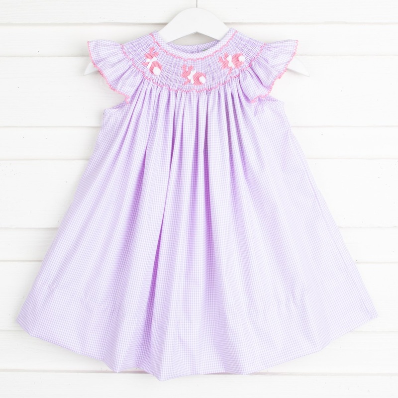 Pink Bunny Smocked Dress Lavender Gingham