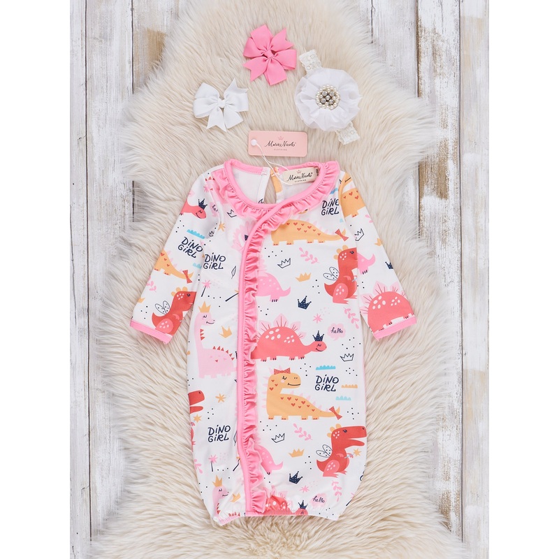 Pink Dino Girl Ruffle  Sleep Gown