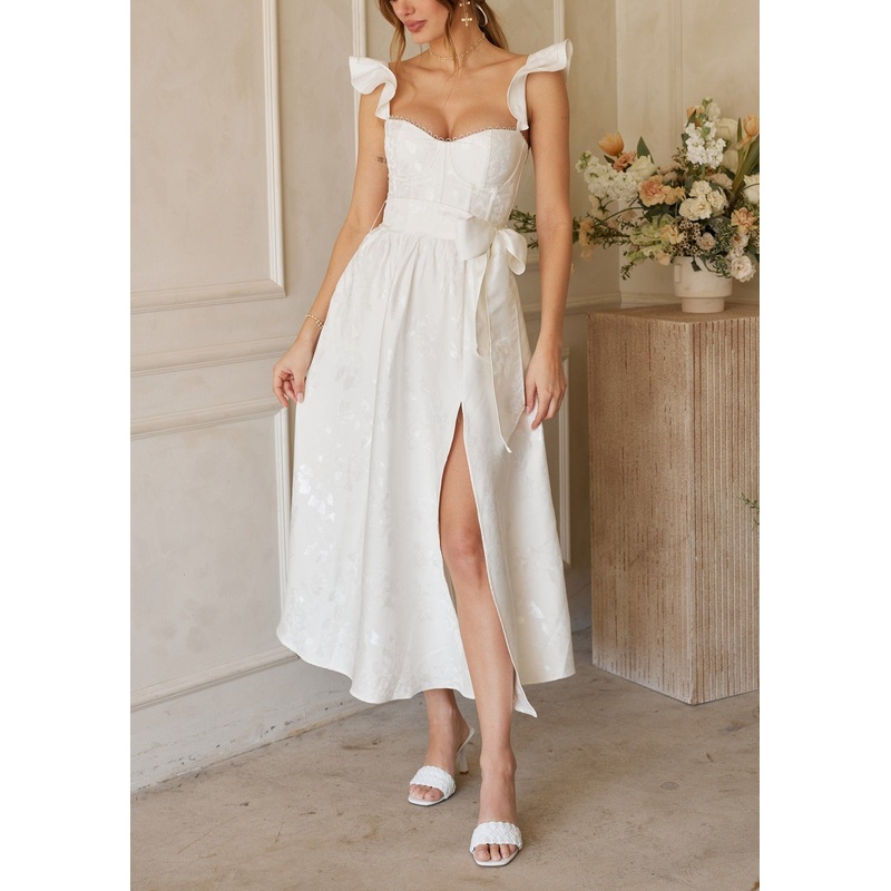 The Vera Dress in White Baroque Floral