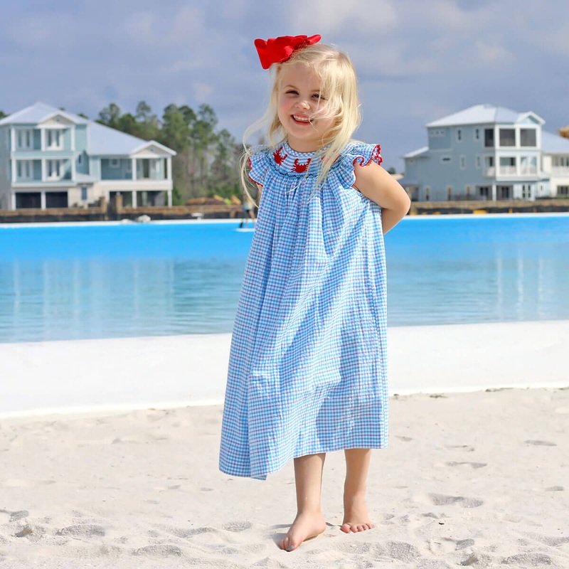 Crab Smocked Seaside Plaid Dress