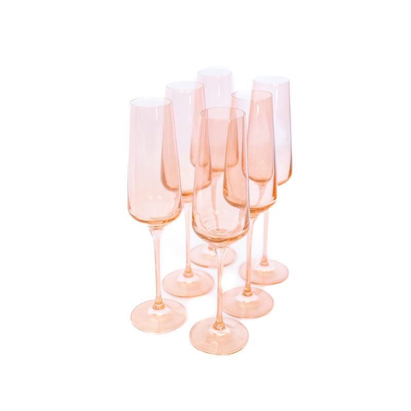 Estelle Colored Champagne Flute, Set of 6 in Blush Pink