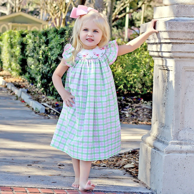 Flamingo Smocked Dress Pink and Green Plaid