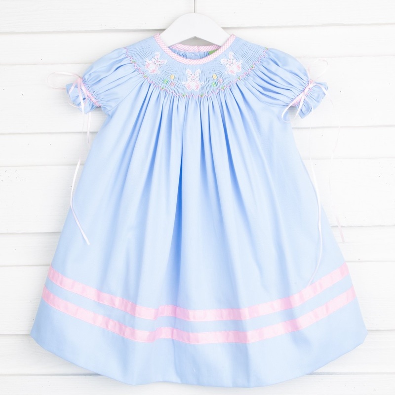 Fun Bunny Smocked Bishop Blue Pique